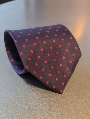 TIE RACK Men's Navy Polka Dot Tie with Pink Dots Made In ITALY